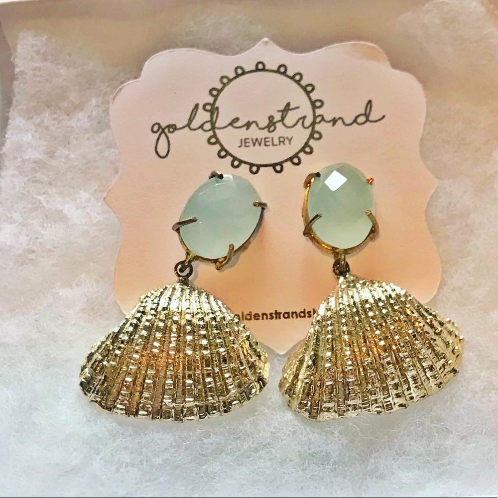 Light Blue Chalcedony and Shell Earrings